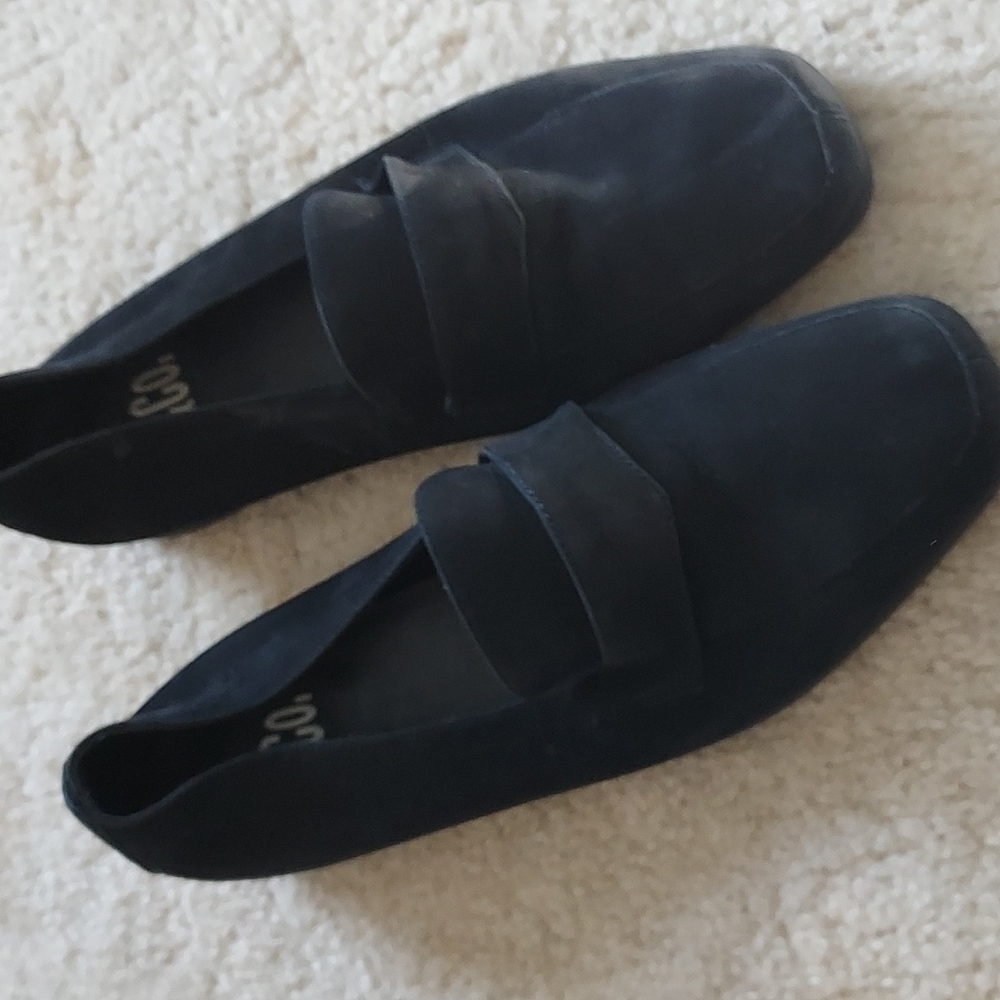 9 and Co suede loafers black soft leather slip on shoes sz 7 holiday dress up - Picture 8 of 12